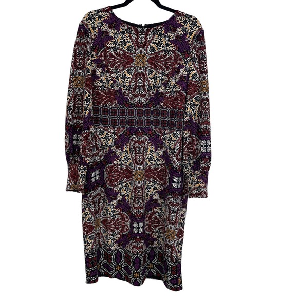 Chico's Blouson Sleeve Geometric Pattern Shift Dress Purple Burgundy 12/14 - Picture 1 of 7